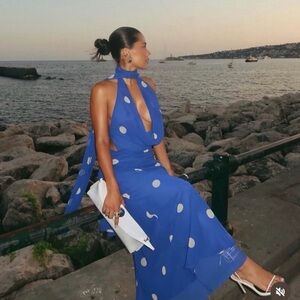 Zara Blue Polka Dot Halter Dress